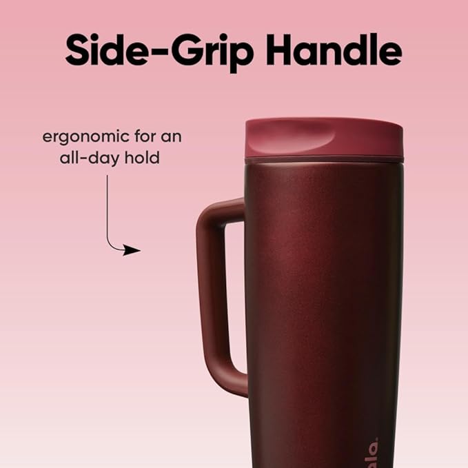 Owala SmoothSip Slider Stainless Steel Insulated Travel Mug with handle, 100% Leak Proof, For Hot and Cold Drinks, Travel Friendly with Sliding Lock Lid, 24 oz, BPA Free, Leak Proof, Black Cherry - Bloomnest
