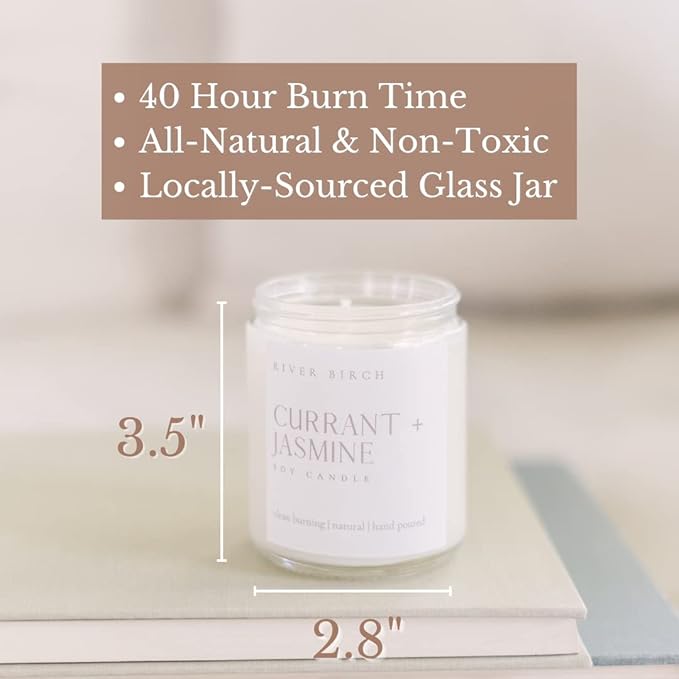 River Birch Candles Currant + Jasmine Scented Candle | Premium, All-Natural, Non-Toxic, Soy Candles | 8.5oz 40 Hr Burn Time | Cozy Relaxing Gifts for Home - Bloomnest