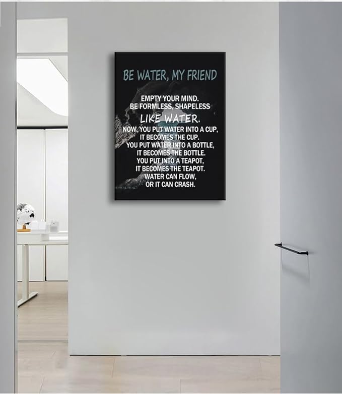 Bruce Lee Quotes "Be Water,My Friend" Inspirational Philosophical Thought Wall Art for Bedroom School Office Gym Motivational Wall Decor Canvas Print Poster Framed Ready to Hang [30" W X 40" H] - Bloomnest