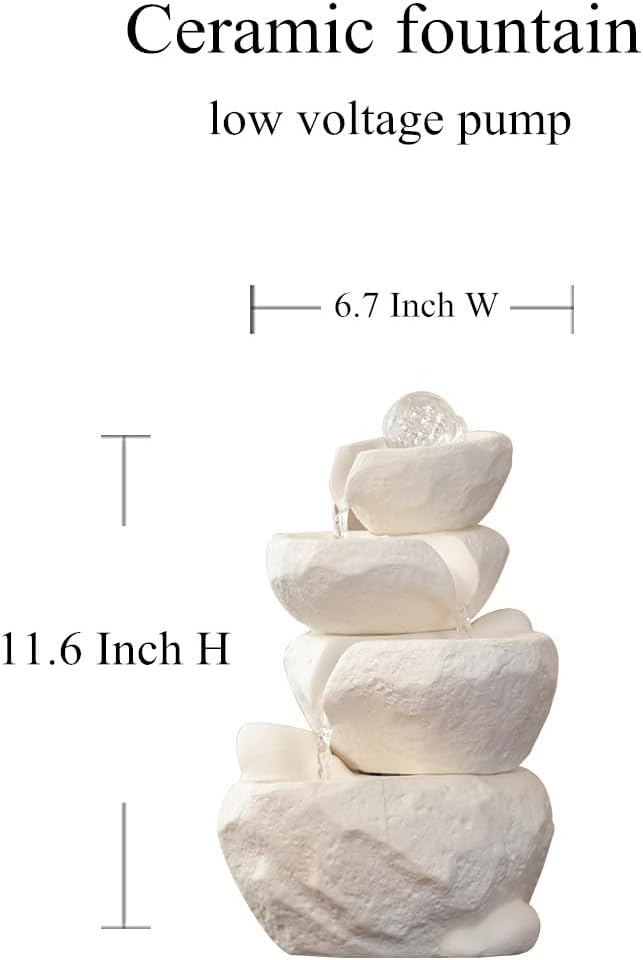 Tabletop Desktop Fountain Waterfall Water Feature Ceramic Indoor Fountain Office Home Decoration (White) - Bloomnest