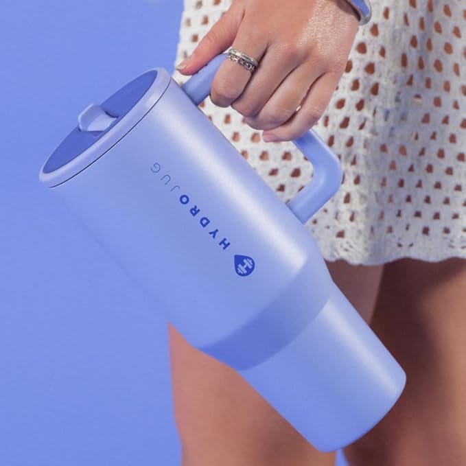 HydroJug Traveler - 40 oz Water Bottle with Handle & Flip Straw - Fits in Cup Holder, Leak Resistant Tumbler-Reusable Insulated Stainless Steel & Rubber Base - Gifts for Women & Men, Peri - Bloomnest