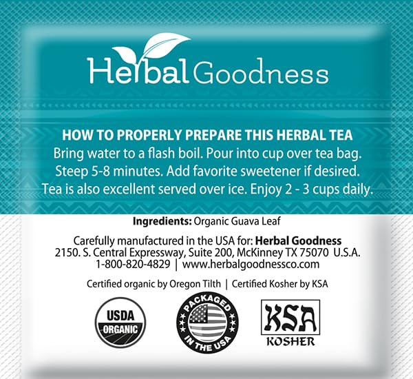 Herbal Goodness Guava Leaf Tea - 6 Packs | Herbal Tea for Natural Digestive & Immune Support - Hojas De Guayaba Organica for Heart-Healthy | Organic, Non-GMO, Caffeine-Free Antioxidant Wellness Tea - Bloomnest