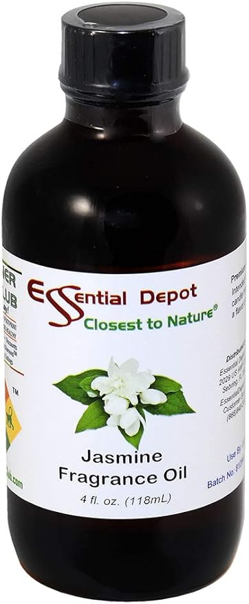 Essential Depot Jasmine Fragrance Oil - Supplied in 4 oz. Amber Glass Bottle with Black Phenolic Cone Lined and Safety Sealed Cap