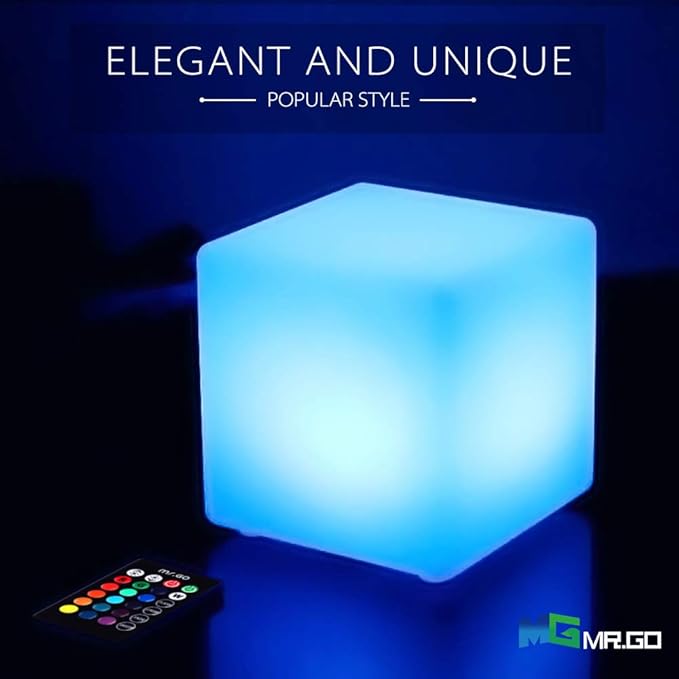 Mr.Go 10-inch Rechargeable LED Cube Light w/Remote, 16 RGB Colors & Dimmable LED Cube Lamp Night Light Mood Lamp, Ambient Decorative Lighting, Cordless & Waterproof for Indoor Outdoor Use - Bloomnest