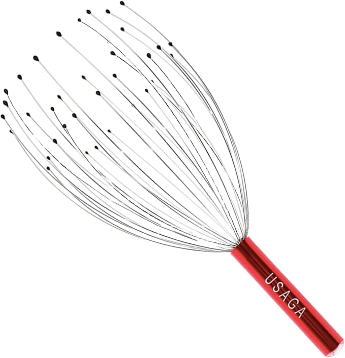 USAGA 36 Fingers Head Massager Scalp Massager Head Scratcher, Stocking Stuffers Gift for Scalp Body Relaxing (Red) USAGA