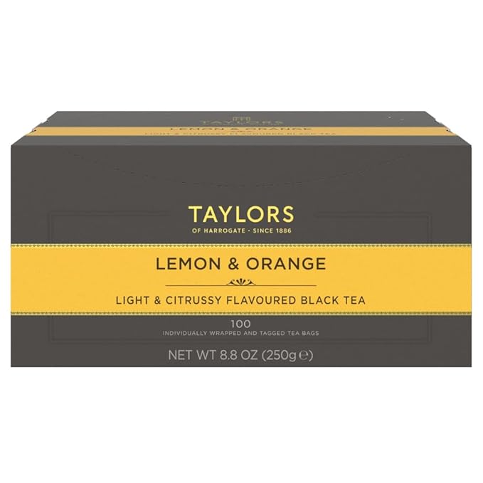 Taylors of Harrogate Lemon & Orange, Black Tea, Individually Wrapped Bags, 100 Count (Pack of 1), Citrussy, Fragrant and Light, Caffeinated, Enjoy Hot or Iced, 100 Teabags - Bloomnest