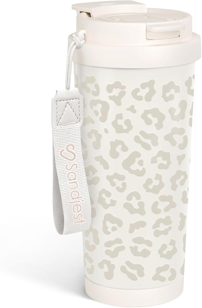 Leopard Tumbler - Stainless Steel 2-in-1 Lid Coffee Tumbler 18 oz, Leopard Print Insulated Travel Mug Gift for Women Girls Teens, Birthday Christmas (Beige) - Bloomnest