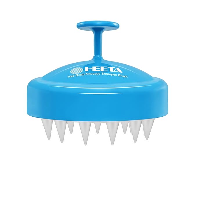 HEETA Scalp Massager with Soft Silicone Bristles for Hair Growth, Dandruff Removal and Exfoliation - Sky Blue Shampoo Brush HEETA