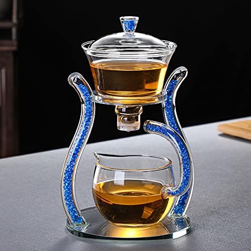 RORA Lazy Kungfu Glass Tea Set Semi Automatic Drip Rotating with Infuser Glass Teapot Set (6 cups) - Bloomnest