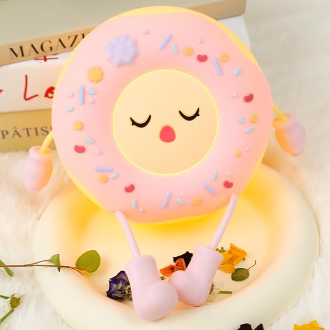 Cute Donut Night Light for Kids,Silicone Nursery Nightlight, Touch Control USB Rechargeable Lamps Breastfeeding Sweet Kawaii Dorm Room Decor Christmas Gift Baby Kids Girls Teens,Pink - Bloomnest