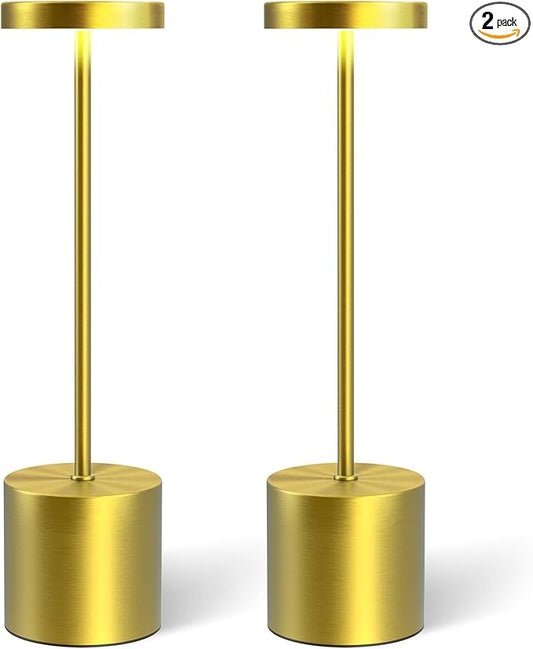 Cordless Table Lamps Rechargeable Set of 2, Portable LED Desk Lamp, 5000mAh Battery Powered Wireless Table Light - 3 Color Dimmable Lighting for Restaurant Dining Patio Outdoor Bedroom(Gold) - Bloomnest
