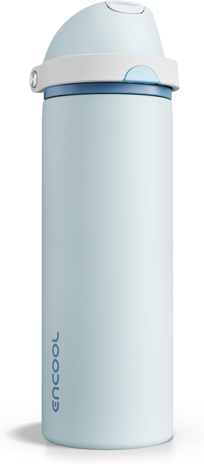 Insulated Water Bottle with Straw - Encool Stainless Steel Water Bottle with Push Button Lid, Leak-Proof & BPA-Free, Keeps Cold for 24 Hours for Sports, Travel, Gym (24 oz, Jungle Mist) ENCOOL