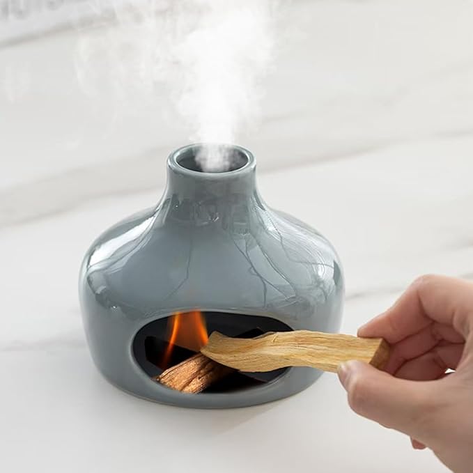 Handmade Ceramic Aroma Holder and Palo Santo Chimney for Sage and Incense Sticks, for Meditation, Yoga, and Relaxation, with Heat-Resistant Base, Home Decor Incense Bowl Metackle