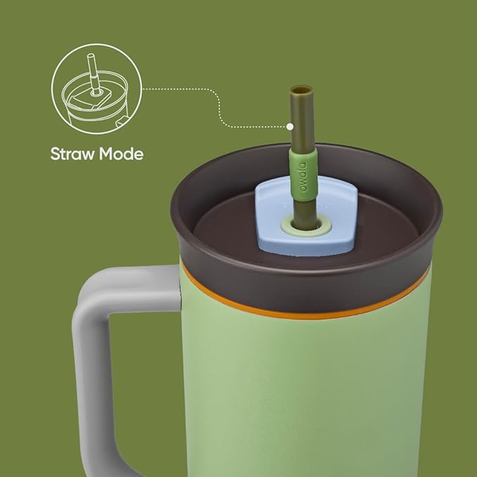 Owala Stainless Steel Triple Layer Insulated Travel Tumbler with Spill Resistant Lid, Straw, and Carry Handle, BPA Free, 40 oz, Green (Brave Adventures) - Bloomnest