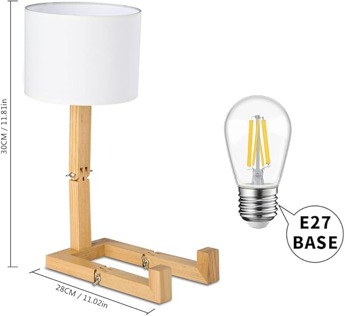 ELINKUME Robot Desk Lamp Set of 2, Creative Bedside Lamp for Bedroom,Wooden Lamp Body Adjustable,DIY E26 Living Room Table Lamps with Fabric Shade,Modern Indoor Decorative Lighting, TB-QBT005-WHM2 - Bloomnest