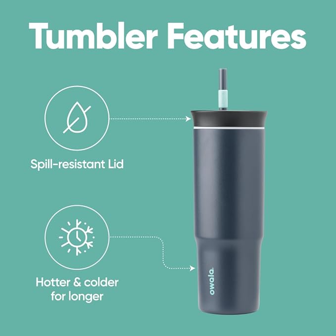 Owala Stainless Steel Triple Layer Insulated Travel Tumbler with Spill Resistant Lid and Straw, BPA Free, 24 oz, Black/Grey (Foggy Tide) (Pack of 12) - Bloomnest