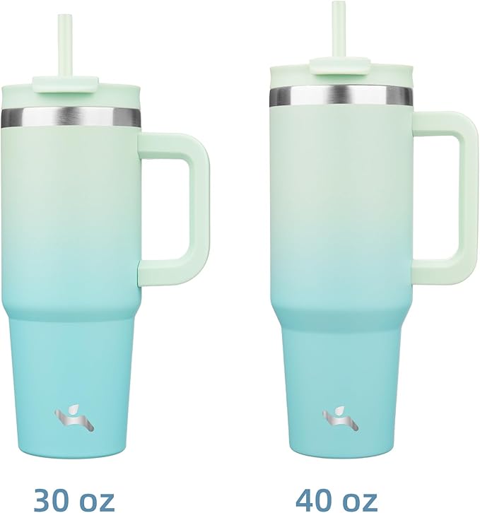 30 oz Tumbler with Handle and 2 Straws,2 in 1 Lid Insulated Water Bottle Stainless Steel Travel Coffee Mug,Mint - Bloomnest