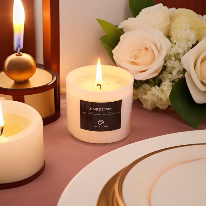 Chloefu LAN Gardenia Scented Candles - Highly Scented, 7.1oz|45 Hour Long Burning, Gifts for Women, 100% Natural Soy, Home Decor, White Glass Jar With Gift Box 2 Pack - Bloomnest