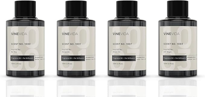 VINEVIDA (Pack of 4) Hotel Fragrance Collection Diffuser Oil - Hotel Scents Diffusers for Home - Cold Air Diffuser Oil - Hotel Scent Essential Oil, Diffuser Scents No. 1000, No.1001, No.1007, No.1003 VINEVIDA