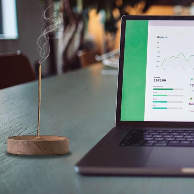 Black Walnut Incense Holder for Sticks - Round Wooden Incense Burner Tray, Handcrafted Natural Aroma Diffuser Bowl with Minimalist Design