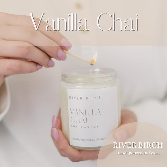 River Birch Candles Vanilla Chai Scented Candle | Premium, All-Natural, Non-Toxic, Soy Candles | 8.5oz 40 Hr Burn Time | Cozy Relaxing Gifts for Home - Bloomnest