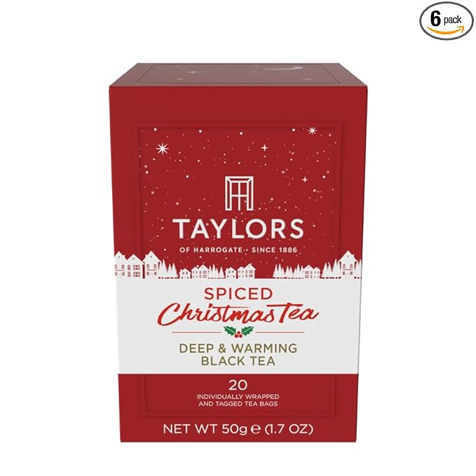Taylors of Harrogate Spiced Christmas, Holiday Black Tea, Individually Wrapped Bags, 20 Count (Pack of 6), Deep, Festive and Spiced, Caffeinated, Enjoy Hot or Iced, 120 Teabags - Bloomnest