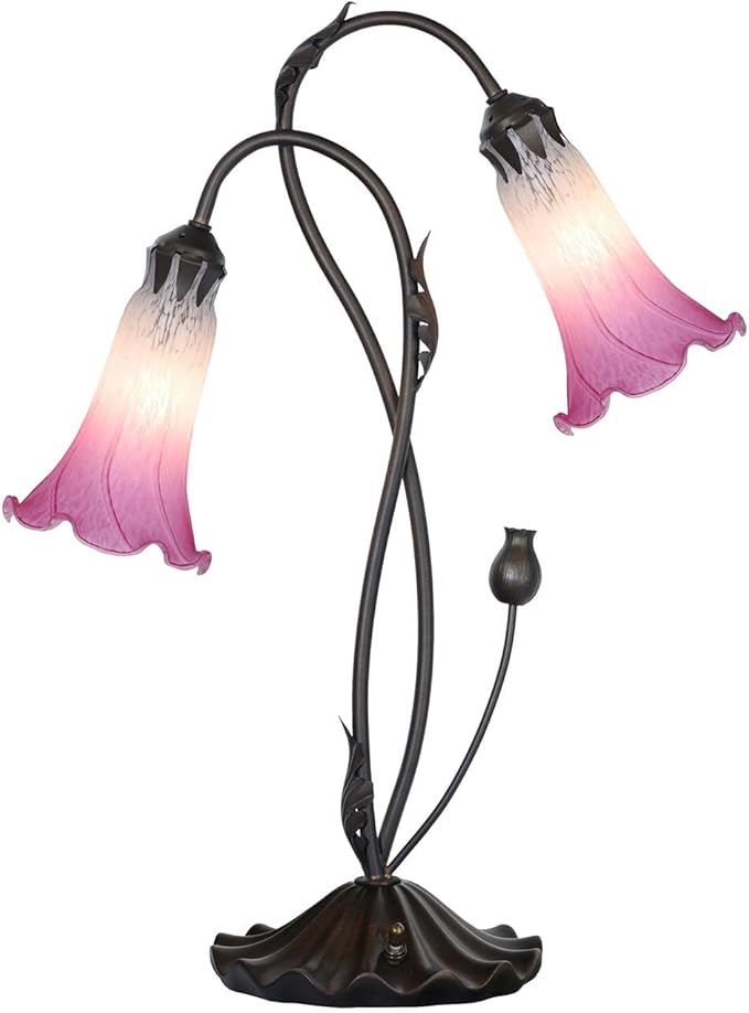 Bieye L10847 Lily Flower Blown Glass Accent Table Lamp for Living Room Bedroom Decoration (2-Light, Pink) - Bloomnest