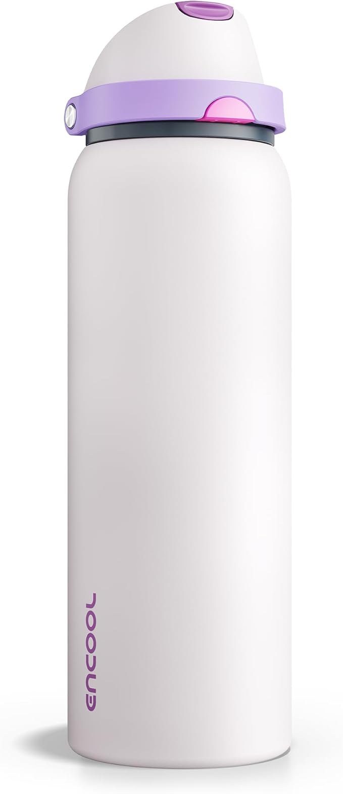Insulated Water Bottle with Straw - Encool Stainless Steel Water Bottle with Push Button Lid, Leak-Proof & BPA-Free, Keeps Cold for 24 Hours for Sports, Travel, Gym (40 oz, Oyster Pink) ENCOOL