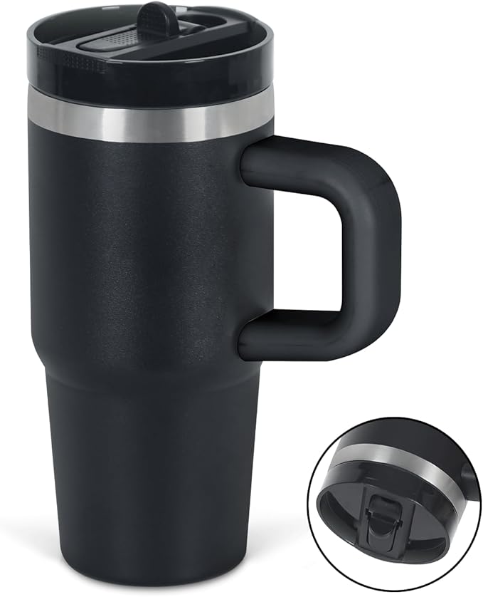 Cosictic 14 Oz Flip Straw Tumbler with Handle for Kids, Stainless Steel Double Wall Insulated Cup for Children with Flip Top Lid, 14 Oz Leak-proof Cups for Kids,Black - Bloomnest