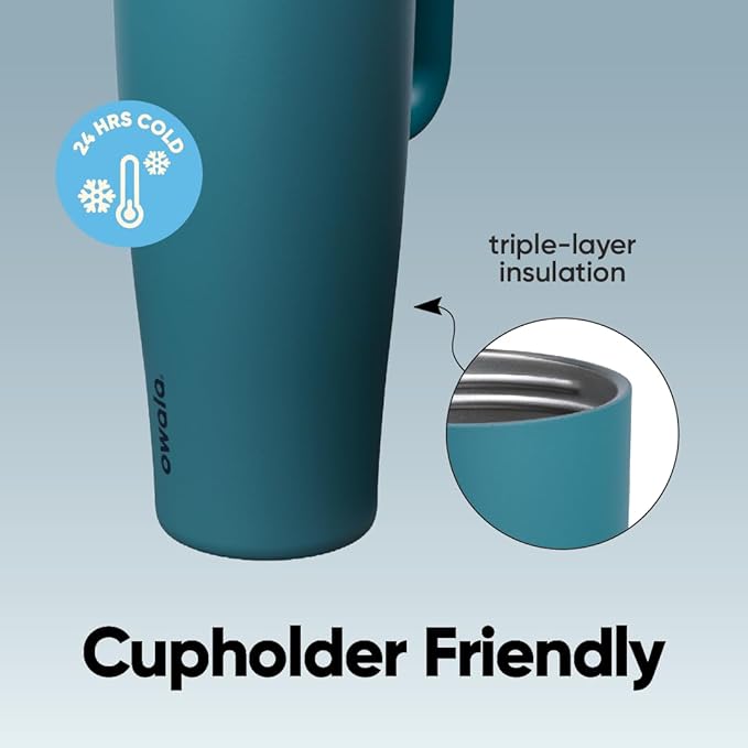 Owala FreeSip Tumbler Insulated Stainless Steel Water Bottle with Built-in Straw and Side Handle, For Travel, Work, School, and Sports, 40oz, BPA Free, Leak Proof, Denim Owala