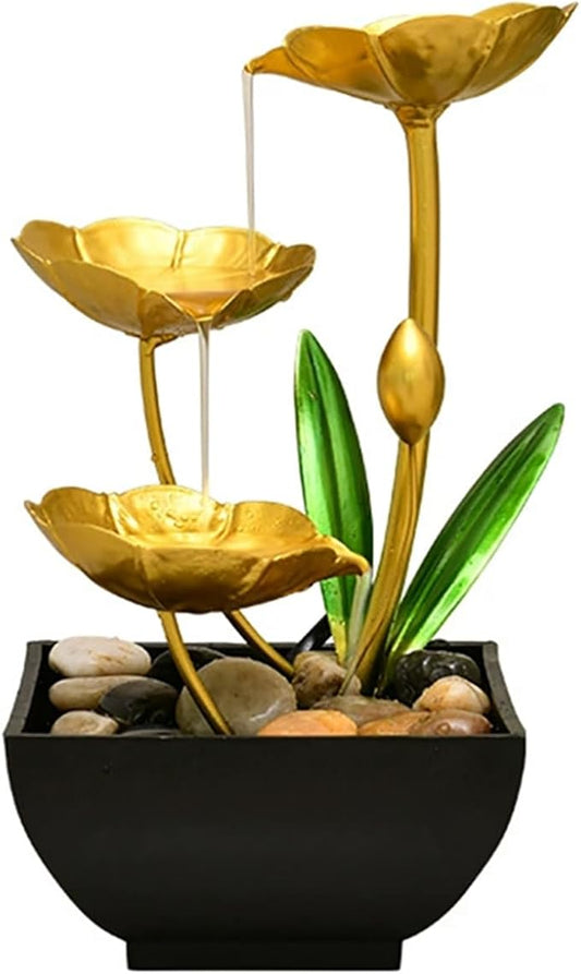 Gold Tabletop Water Fountain, Desktop Waterfall, Indoor Lotus Desktop Decorative Fountain, Home Bathroom Bedroom Decor. - Bloomnest