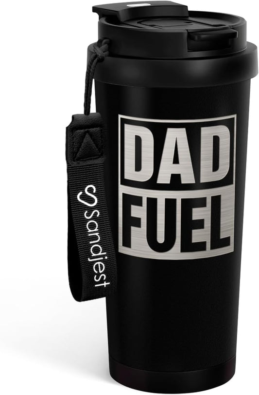 Dad Fuel Tumbler from Daughter Son - Stainless Steel 2-in-1 Lid Coffee Tumbler 18 oz, Insulated Travel Mug Gift for Men Husband, Birthday Christmas Father's Day