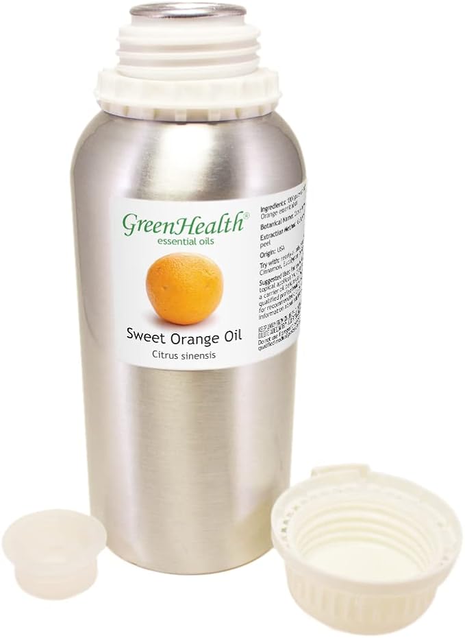 Sweet Orange Essential Oil – 16 fl oz (473 ml) Aluminum Bottle w/Plug Cap – 100% Pure Essential Oil – GreenHealth - Bloomnest