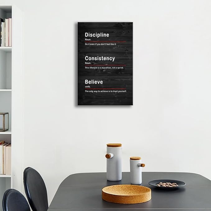 Inspirational Wall Art Discipline Consistency Noun Painting Canvas Print Artwork Office Wall Decor Believe Verb Poster Framed Motivational Quotes Wall Art Modern Home Gym Decoration[12''W x 18''H] - Bloomnest