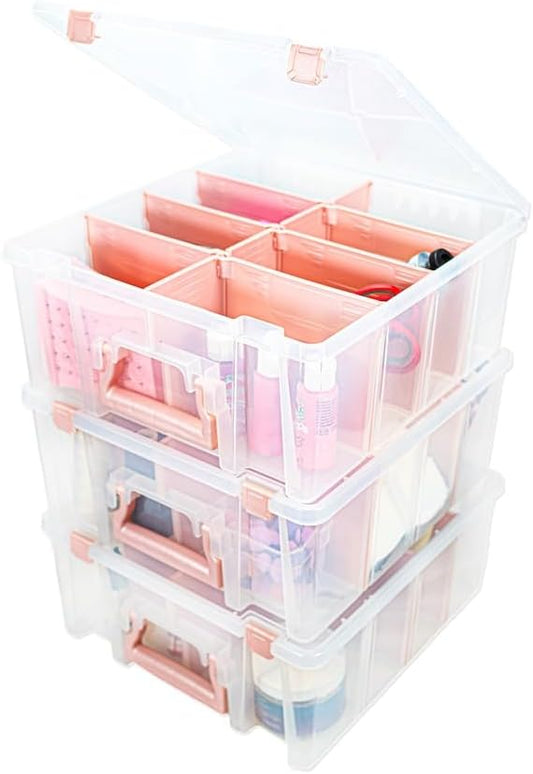 ArtBin 6990RK-AMZ Super Satchel Double Deep Compartment Box - Art Storage with 8 Removable Compartments, Smart Closure for Craft Supplies (Rose Gold - Pack of 3) - Bloomnest