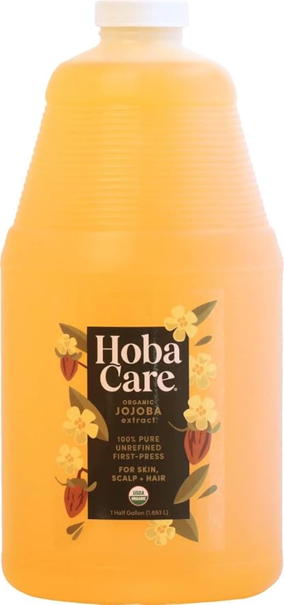 HobaCare Bulk Organic Jojoba Oil - Natural 100% Pure Hexane Free Unrefined Carrier Oil for Skincare, Beard, Hair, Face, Scalp Massage, Bath, Facial - Long Shelf Life (64 oz Half Gallon) - Bloomnest