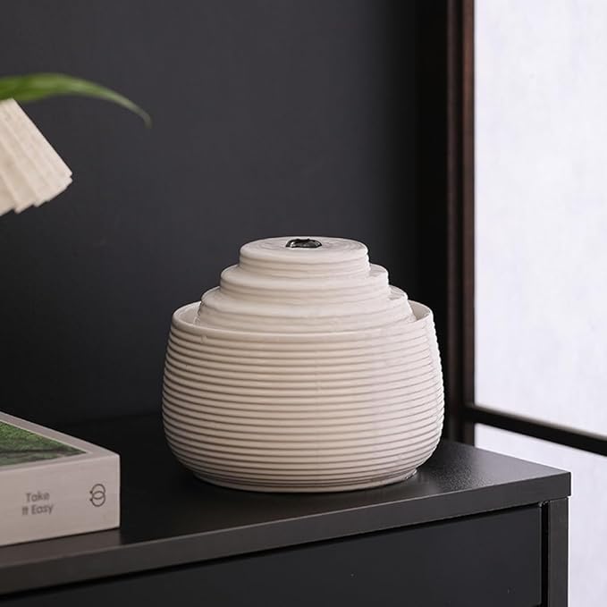 Ceramic Tabletop Fountain Water Feature for Indoor and Home Decoration Table Desk Office Patio(White A157) - Bloomnest