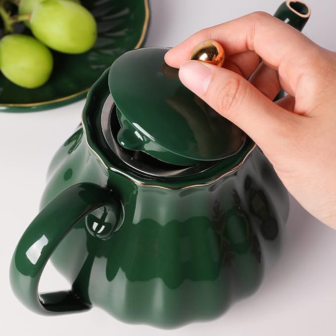 Sweejar Royal Teapot, Ceramic Tea Pot with Removable Stainless Steel Infuser, Blooming & Loose Leaf Teapot - 28 Ounce(Jade) - Bloomnest
