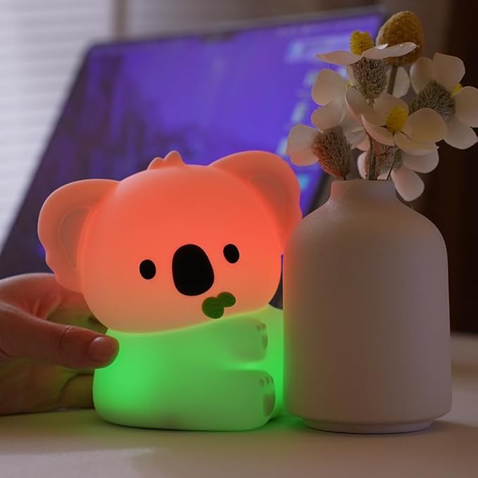 Night Light for Kids, 7 Color Changing BPA-Free Silicone Lamp with Touch Control, Eye Protection, Rechargeable Battery, Soft & Safe Nursery Lamp for Boys & Girls (Koala) - Bloomnest