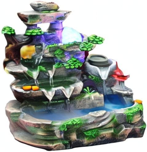 Tabletop Fountains Indoor Relaxation Desktop Fountain Waterfall, Water Fountains Indoor Waterfall Fountain with Automatic Pump, Desk Fountain with LED Lights, Desk Fountain for Home Office Bedroom