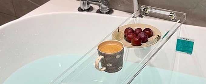 WANLIAN 33inch Luxury Bathtub Caddy Tray for Bathroom Bath tub Table Caddy Shelf for Shower Storage Organizer tub Accessories for Bath tub Table Caddy (Gold-Clear) - Bloomnest