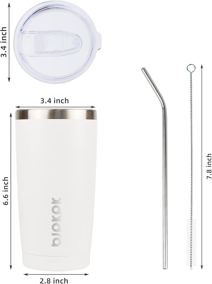 BJPKPK White Stainless Steel Tumbler With Lid And Straw 20 oz Insulated Tumblers Thermal Cup For Hot And Cold Drinks - Bloomnest