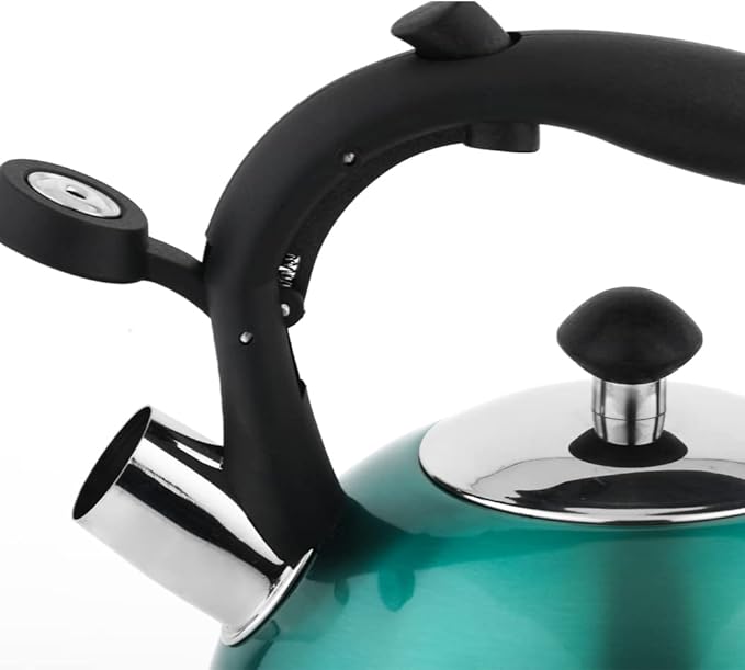 Amazon Basics Stainless Steel Tea Kettle, Hot Water Kettle with Whistle Spout, Fast Boiling, Ergonomic Handle, 2.4-Quart, Teal - Bloomnest