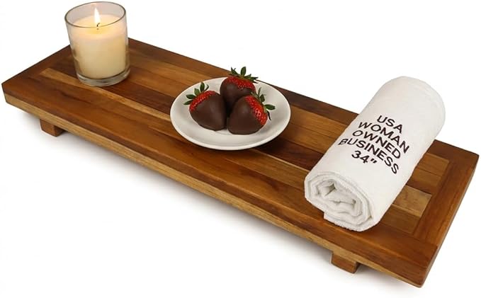 EcoDecors, 34 inch, Bath Tray for Tub, Bath Tub Tray Wood, Bathtub Table, Caddy for Bathtub in Natural Teak - Bloomnest