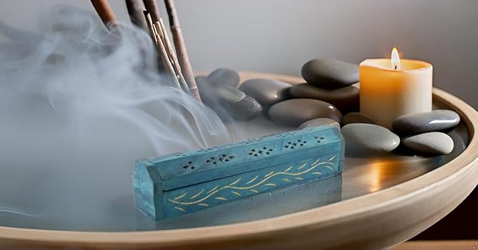 Wooden Incense Stick & Cone Burner Holder Coffin with Storage Compartment Organic Eco Friendly Ash Catcher Agarbatti Holder Rustic Style for Meditation Yoga Aromatherapy Home Fragrance Products - Bloomnest