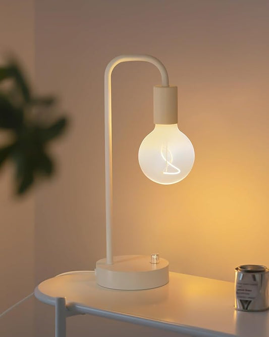 ONEWISH Industrial Small Table Lamp for Bedroom, Fully Dimmable Modern Beside Lamps with 2700K Warm Light Bulb for Kids Reading, White Nightstand Lamps for Living Room, Dorm,Home Office - Bloomnest