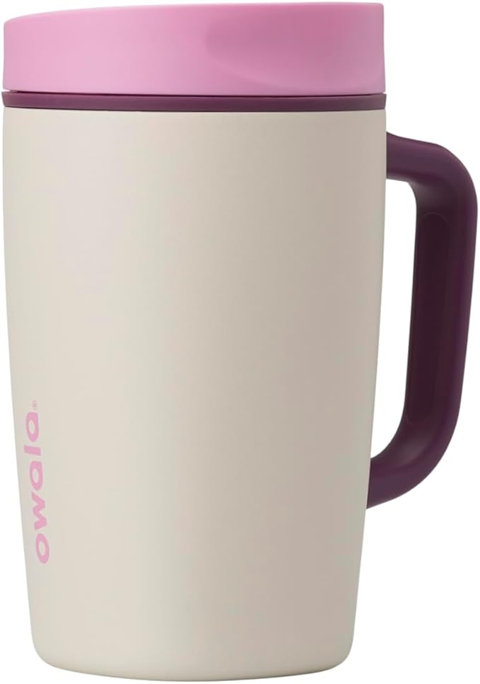 Owala SmoothSip Slider Stainless Steel Insulated Travel Mug, 100% Leak Proof, For Hot and Cold Drinks, Travel Friendly with Sliding Lock Lid, 12oz, BPA Free, Leak Proof, Pink/Tan (Daybreak) - Bloomnest