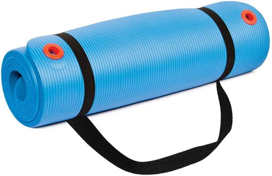 Body Sport 1/2 Inch Non-Slip Exercise Mat with Carry Strap for Men & Women - Thick Foam Surface for Yoga, Pilates, Fitness, and Aerobics - Home & Gym Workouts