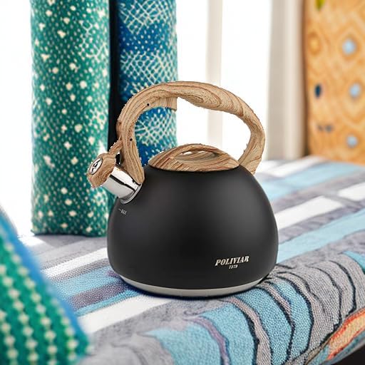 POLIVIAR Tea Kettle, Black Ti Stovetop Tea Kettle 2.7 Quart , Audible Whistling Teapot, Food Grade Stainless Steel for Anti-Rust and Anti Hot Handle, Suitable for All Heat Sources (JX2018-WB20) - Bloomnest