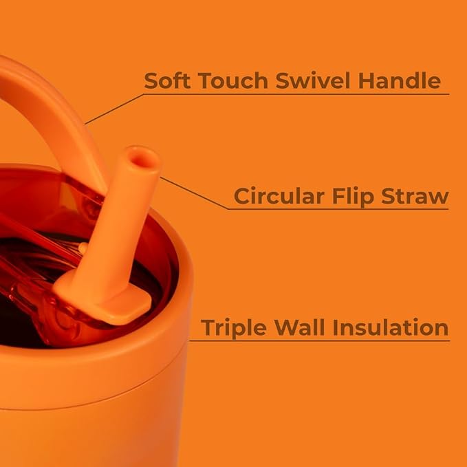 HydroJug Sport - Stainless Steel Tumbler with Straw, Vacuum Insulated, 32oz Leakproof Water Bottle, Ergonomic Design, Reusable, Dishwasher Safe, Rubber Base, Durable for Gym or Outdoors, Tangerine